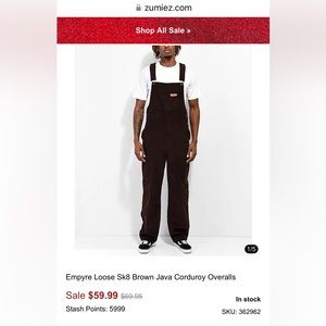 Empyre Loose Sk8 Black Corduroy Overalls
